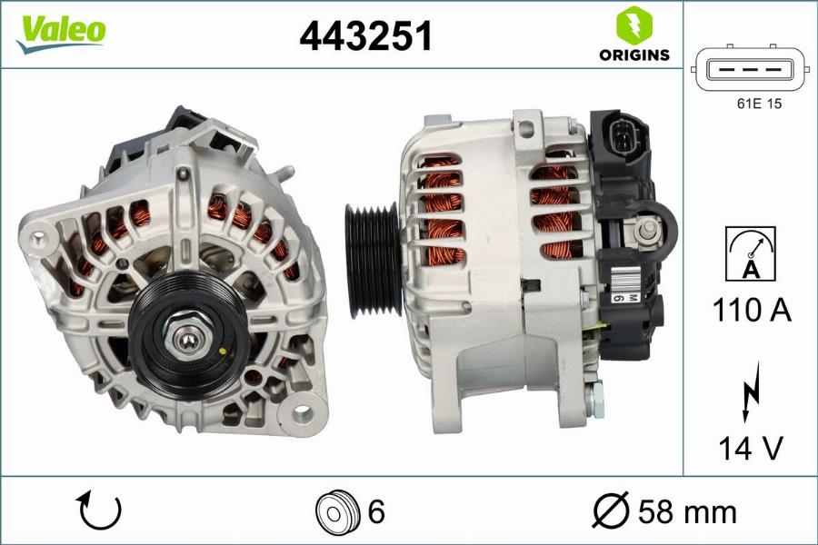 Valeo 443251 - Генератор autocars.com.ua