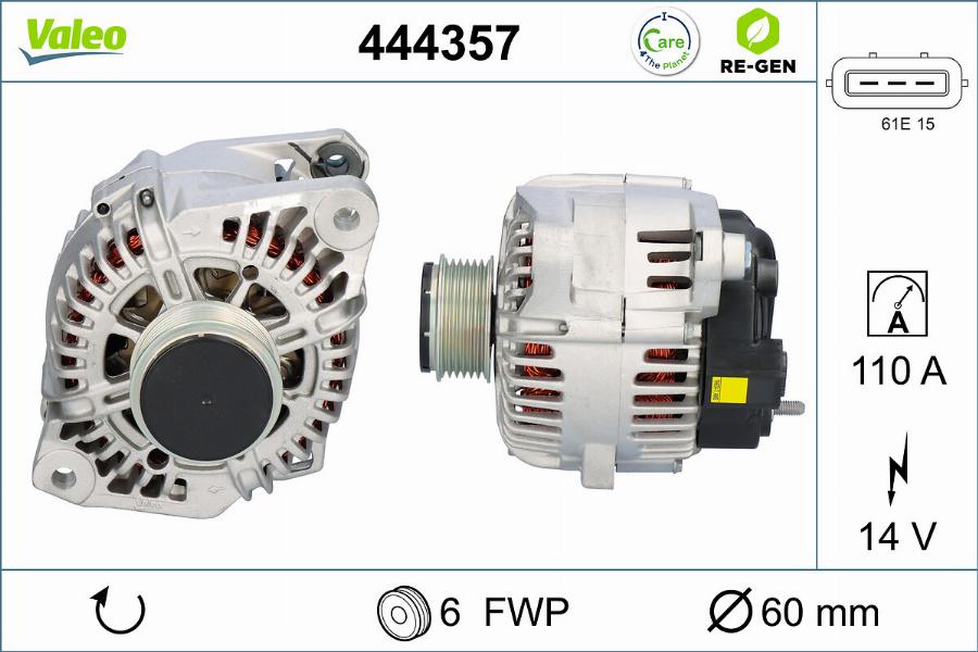 Valeo 444357 - Генератор autocars.com.ua