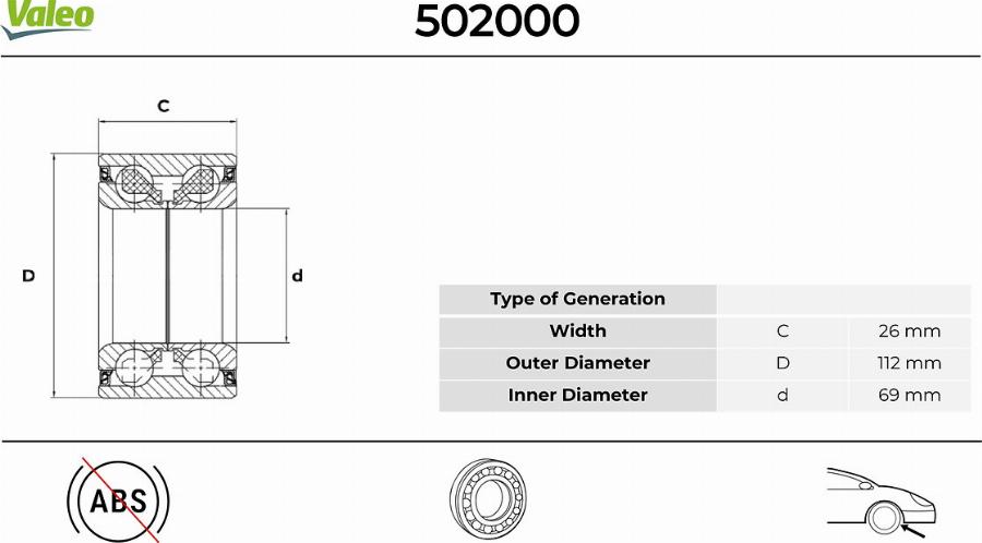 Valeo 502000 - Подшипник ступицы колеса autodnr.net