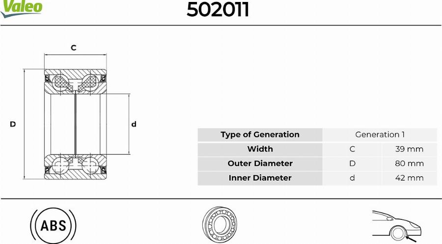 Valeo 502011 - Подшипник ступицы колеса autodnr.net