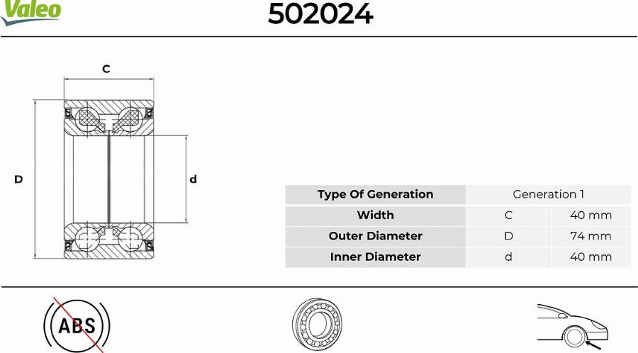 Valeo 502024 - Подшипник ступицы колеса autodnr.net