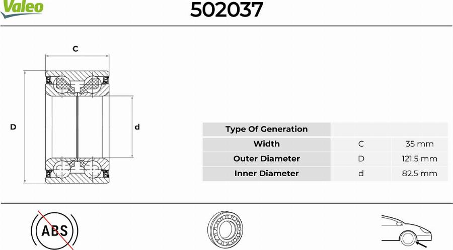 Valeo 502037 - Подшипник ступицы колеса avtokuzovplus.com.ua