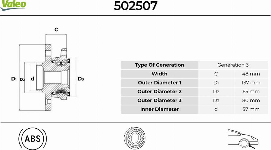 Valeo 502507 - Комплект подшипника ступицы колеса autodnr.net