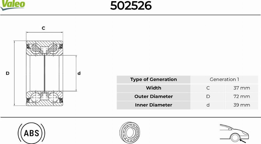 Valeo 502526 - Комплект подшипника ступицы колеса autodnr.net