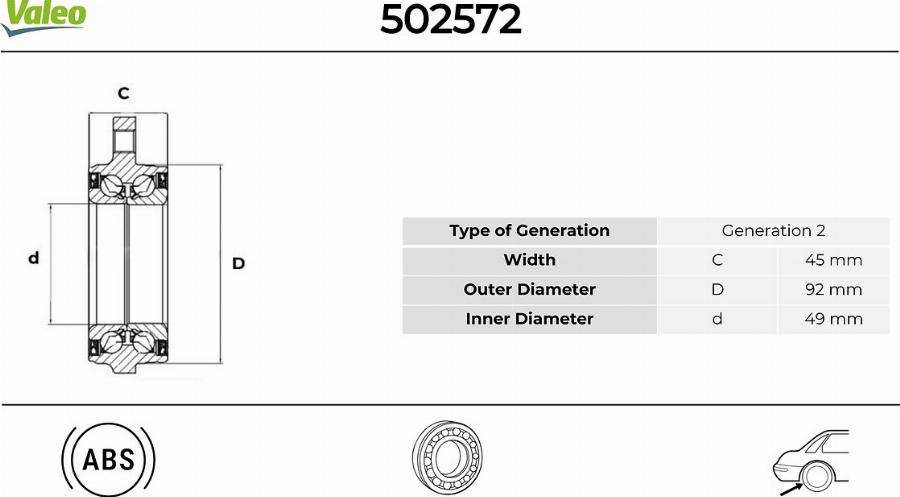 Valeo 502572 - Комплект підшипника маточини колеса autocars.com.ua