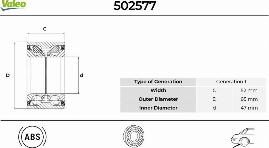 Valeo 502577 - Комплект підшипника маточини колеса autocars.com.ua
