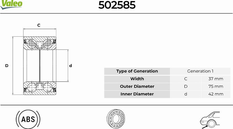 Valeo 502585 - Комплект подшипника ступицы колеса autodnr.net