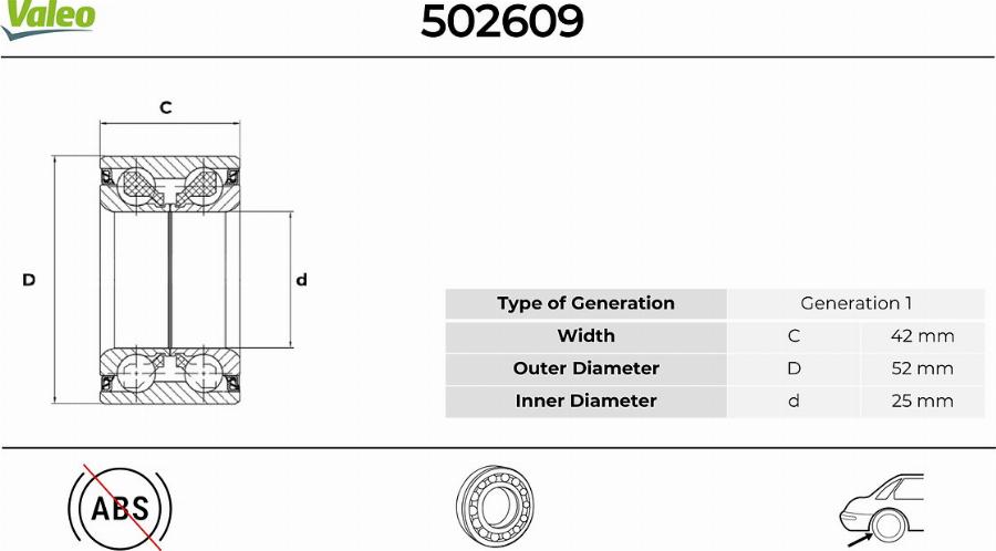 Valeo 502609 - Комплект подшипника ступицы колеса autodnr.net