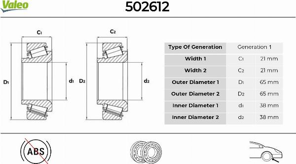 VALEO 502612 - Комплект підшипника маточини колеса autocars.com.ua