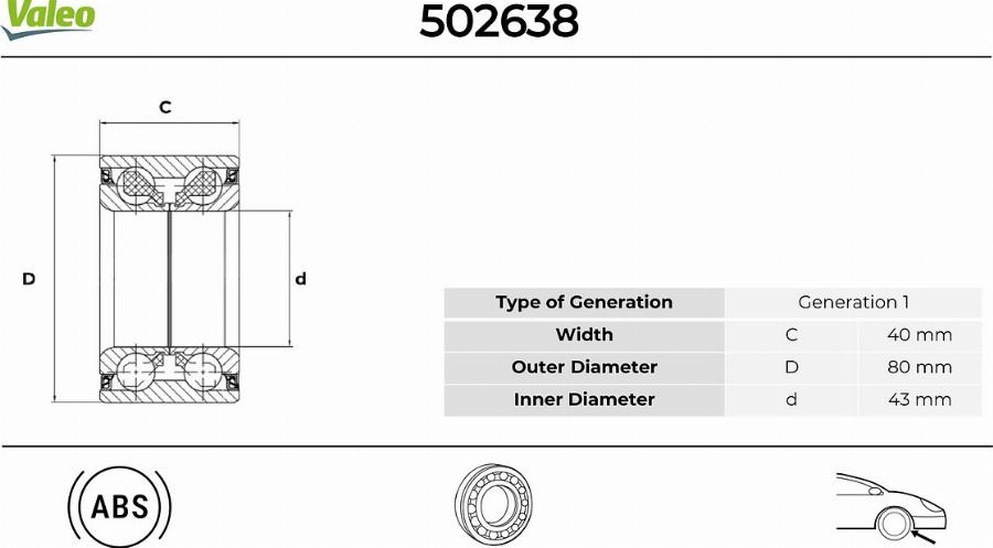 Valeo 502638 - Комплект подшипника ступицы колеса autodnr.net