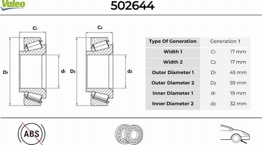 Valeo 502644 - Комплект подшипника ступицы колеса autodnr.net