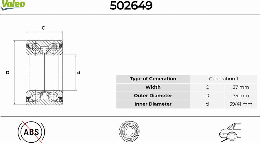 Valeo 502649 - Комплект подшипника ступицы колеса autodnr.net