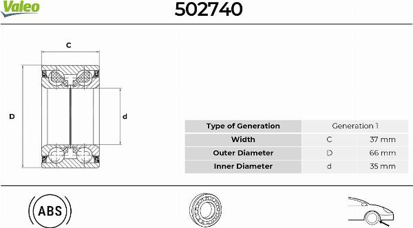 VALEO 502740 - Комплект підшипника маточини колеса autocars.com.ua