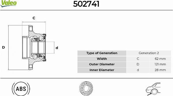 VALEO 502741 - Комплект підшипника маточини колеса autocars.com.ua