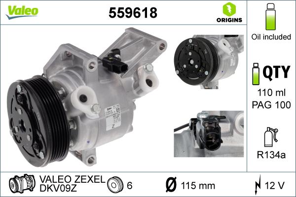 VALEO 559618 - Компресор, кондиціонер autocars.com.ua