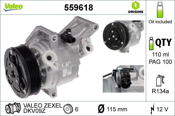 Valeo 559618 - Компрессор кондиционера avtokuzovplus.com.ua