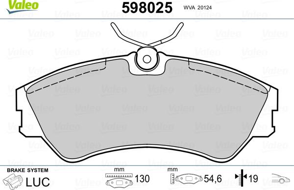 Valeo 598025 - Тормозные колодки, дисковые, комплект avtokuzovplus.com.ua