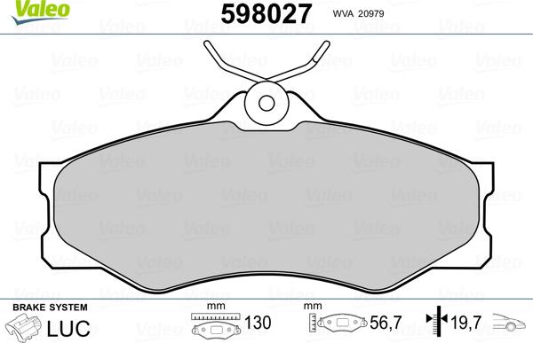 Valeo 598027 - Гальмівні колодки, дискові гальма autocars.com.ua