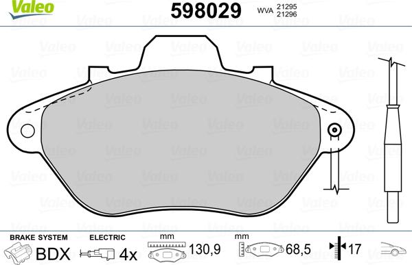 Valeo 598029 - Тормозные колодки, дисковые, комплект avtokuzovplus.com.ua