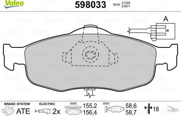 Valeo 598033 - Тормозные колодки, дисковые, комплект avtokuzovplus.com.ua