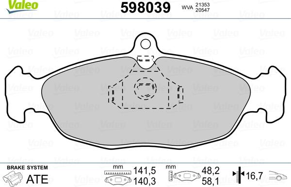 Valeo 598039 - Тормозные колодки, дисковые, комплект autodnr.net