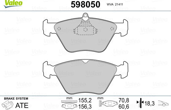 Valeo 598050 - Гальмівні колодки, дискові гальма autocars.com.ua