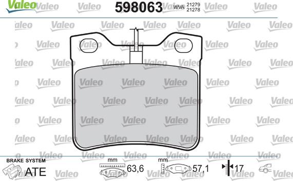 Valeo 598063 - Тормозные колодки, дисковые, комплект autodnr.net