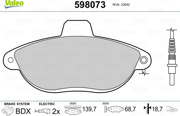 Valeo 598073 - Тормозные колодки, дисковые, комплект avtokuzovplus.com.ua