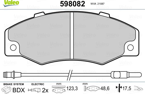 Valeo 598082 - Тормозные колодки, дисковые, комплект avtokuzovplus.com.ua