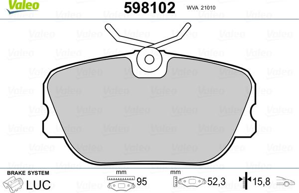 Valeo 598102 - Тормозные колодки, дисковые, комплект avtokuzovplus.com.ua