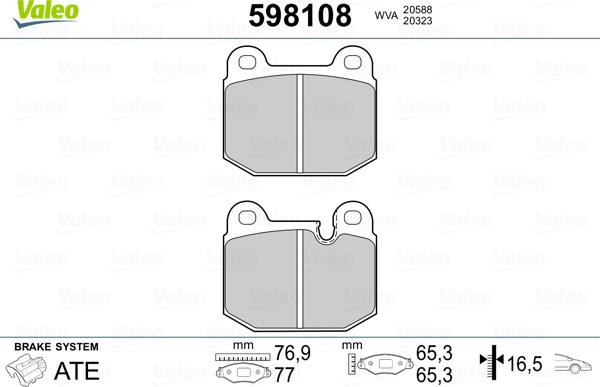 Valeo 598108 - Гальмівні колодки, дискові гальма autocars.com.ua