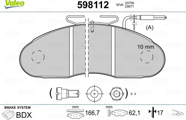 Valeo 598112 - Тормозные колодки, дисковые, комплект autodnr.net