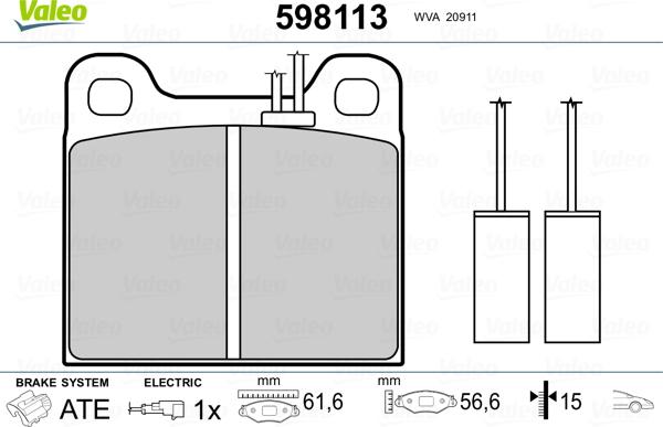 Valeo 598113 - Тормозные колодки, дисковые, комплект avtokuzovplus.com.ua