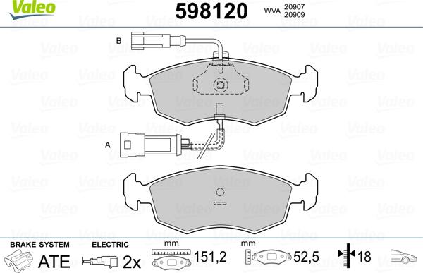 Valeo 598120 - Тормозные колодки, дисковые, комплект avtokuzovplus.com.ua