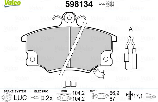 Valeo 598134 - Гальмівні колодки, дискові гальма autocars.com.ua