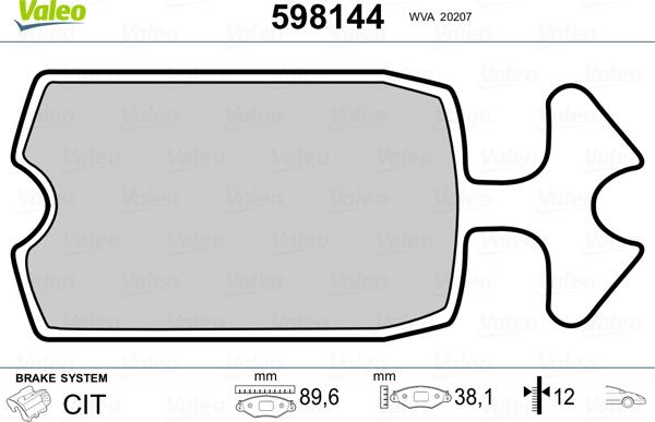 Valeo 598144 - Гальмівні колодки, дискові гальма autocars.com.ua