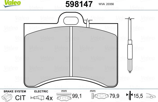 Valeo 598147 - Тормозные колодки, дисковые, комплект avtokuzovplus.com.ua