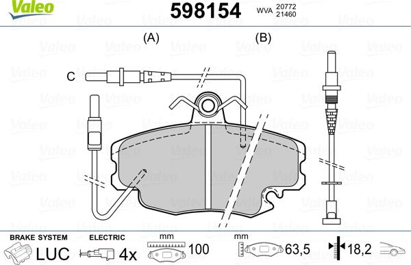 Valeo 598154 - Тормозные колодки, дисковые, комплект avtokuzovplus.com.ua