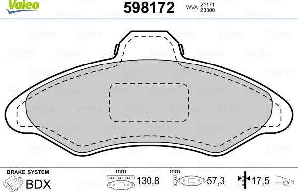 Valeo 598172 - Гальмівні колодки, дискові гальма autocars.com.ua