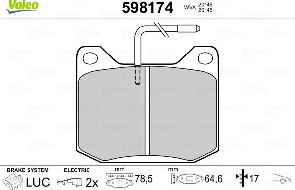 Valeo 598174 - Гальмівні колодки, дискові гальма autocars.com.ua