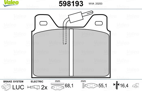 Valeo 598193 - Тормозные колодки, дисковые, комплект avtokuzovplus.com.ua