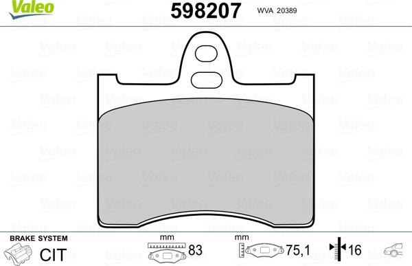 Valeo 598207 - Гальмівні колодки, дискові гальма autocars.com.ua