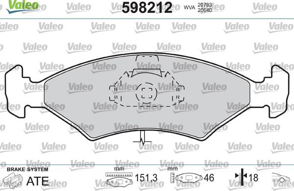 Valeo 598212 - Тормозные колодки, дисковые, комплект avtokuzovplus.com.ua