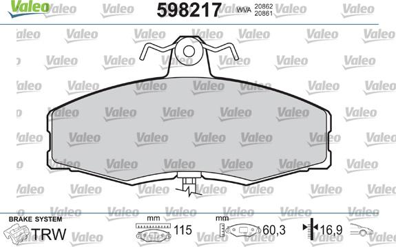 Valeo 598217 - Тормозные колодки, дисковые, комплект autodnr.net