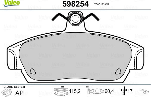 Valeo 598254 - Тормозные колодки, дисковые, комплект avtokuzovplus.com.ua