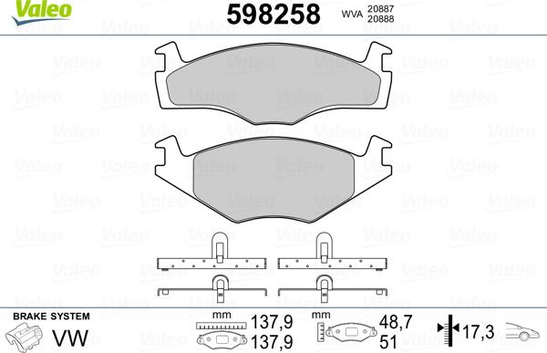 Valeo 598258 - Гальмівні колодки, дискові гальма autocars.com.ua