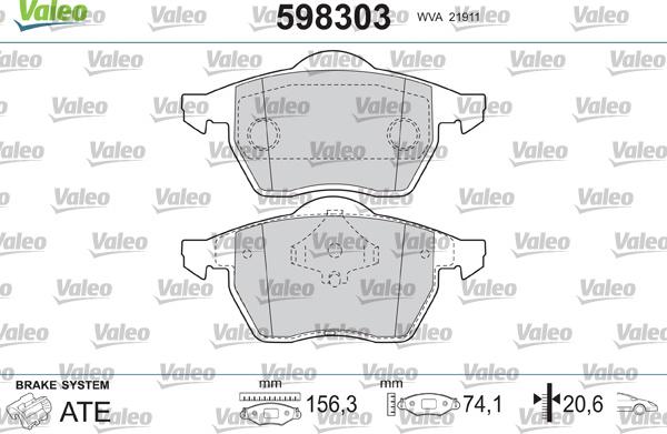 Valeo 598303 - Тормозные колодки, дисковые, комплект autodnr.net