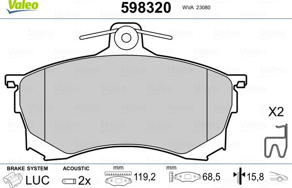 Valeo 598320 - Тормозные колодки, дисковые, комплект avtokuzovplus.com.ua