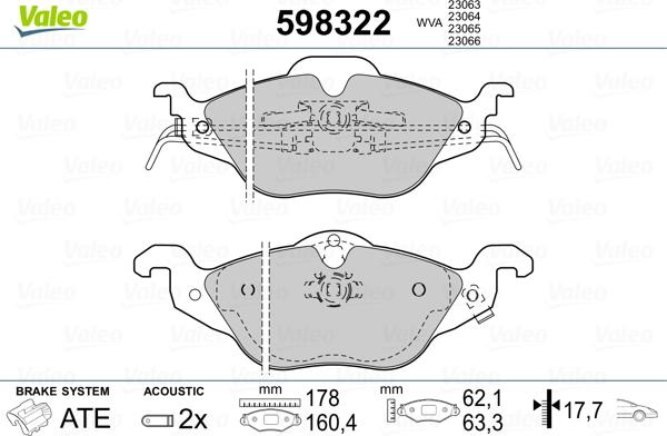 Valeo 598322 - Тормозные колодки, дисковые, комплект autodnr.net