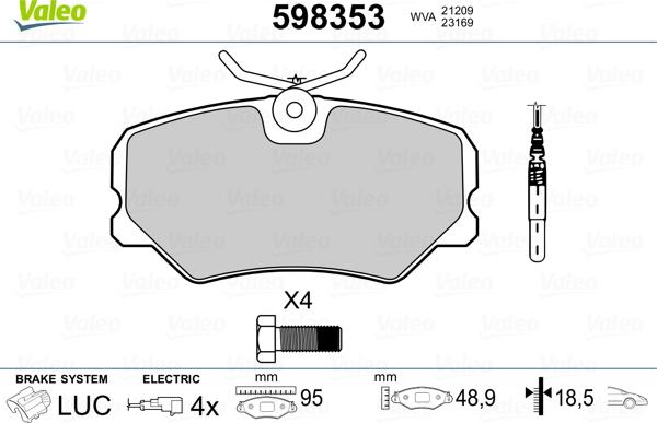 Valeo 598353 - Тормозные колодки, дисковые, комплект autodnr.net